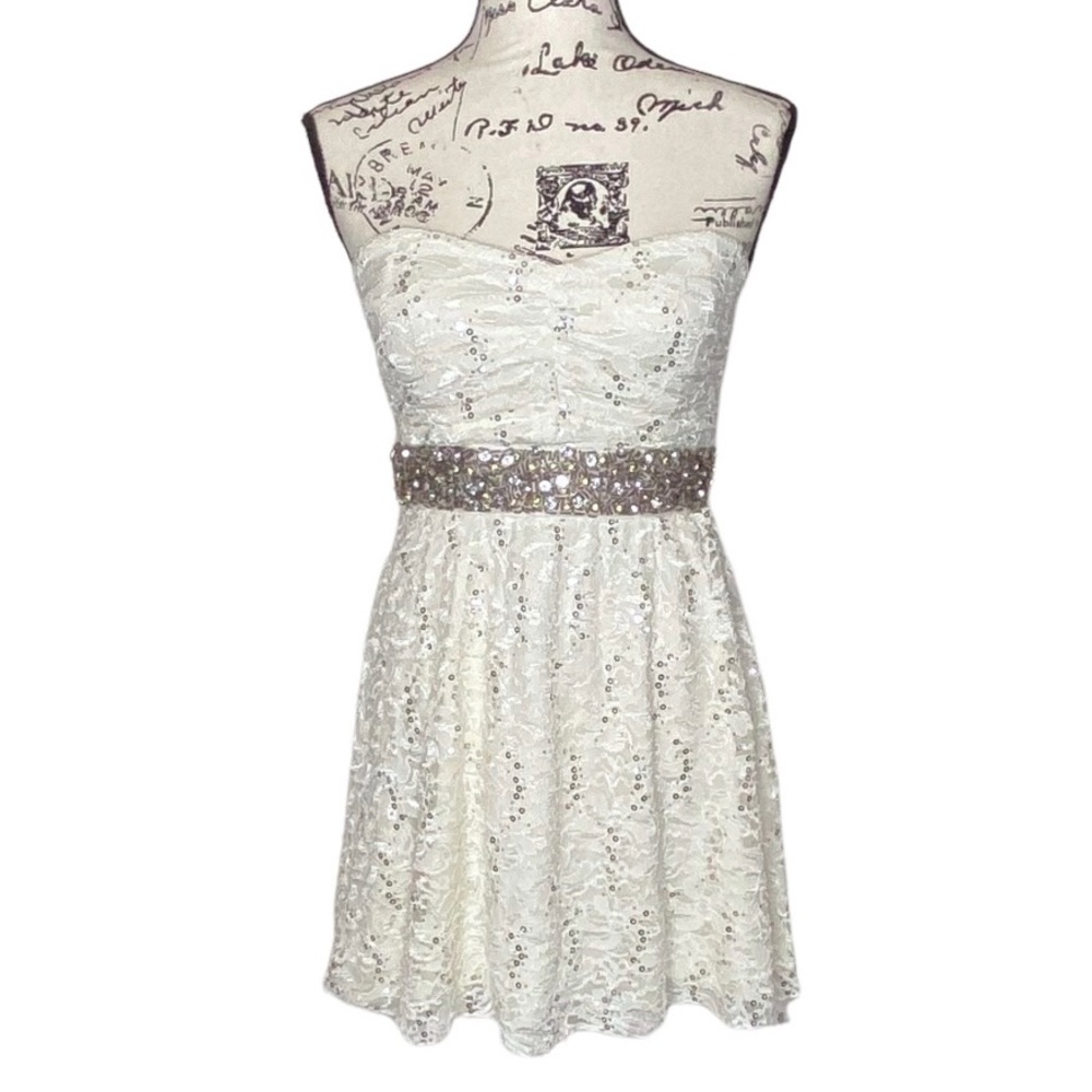 Strapless Embellished Sequin White Dress NWT